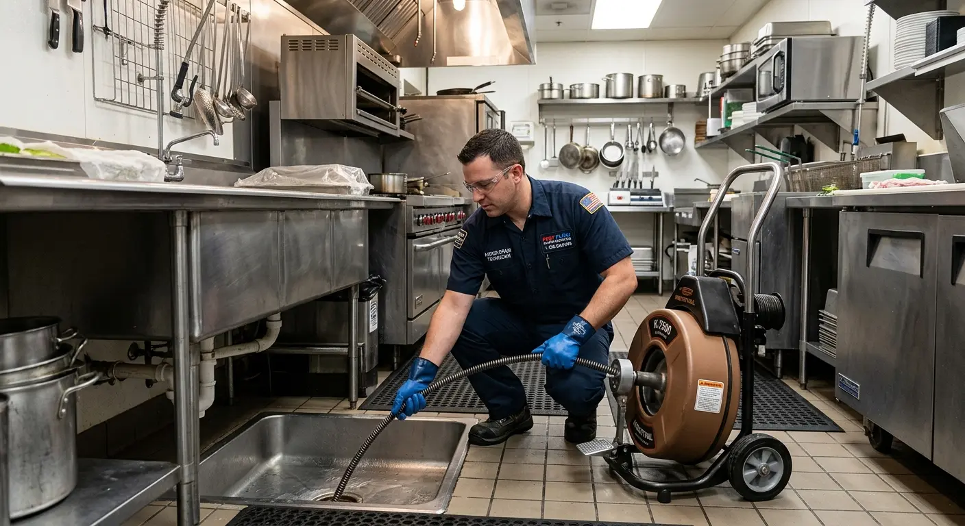 Commercial drain cleaning service in a restaurant kitchen in Shaler